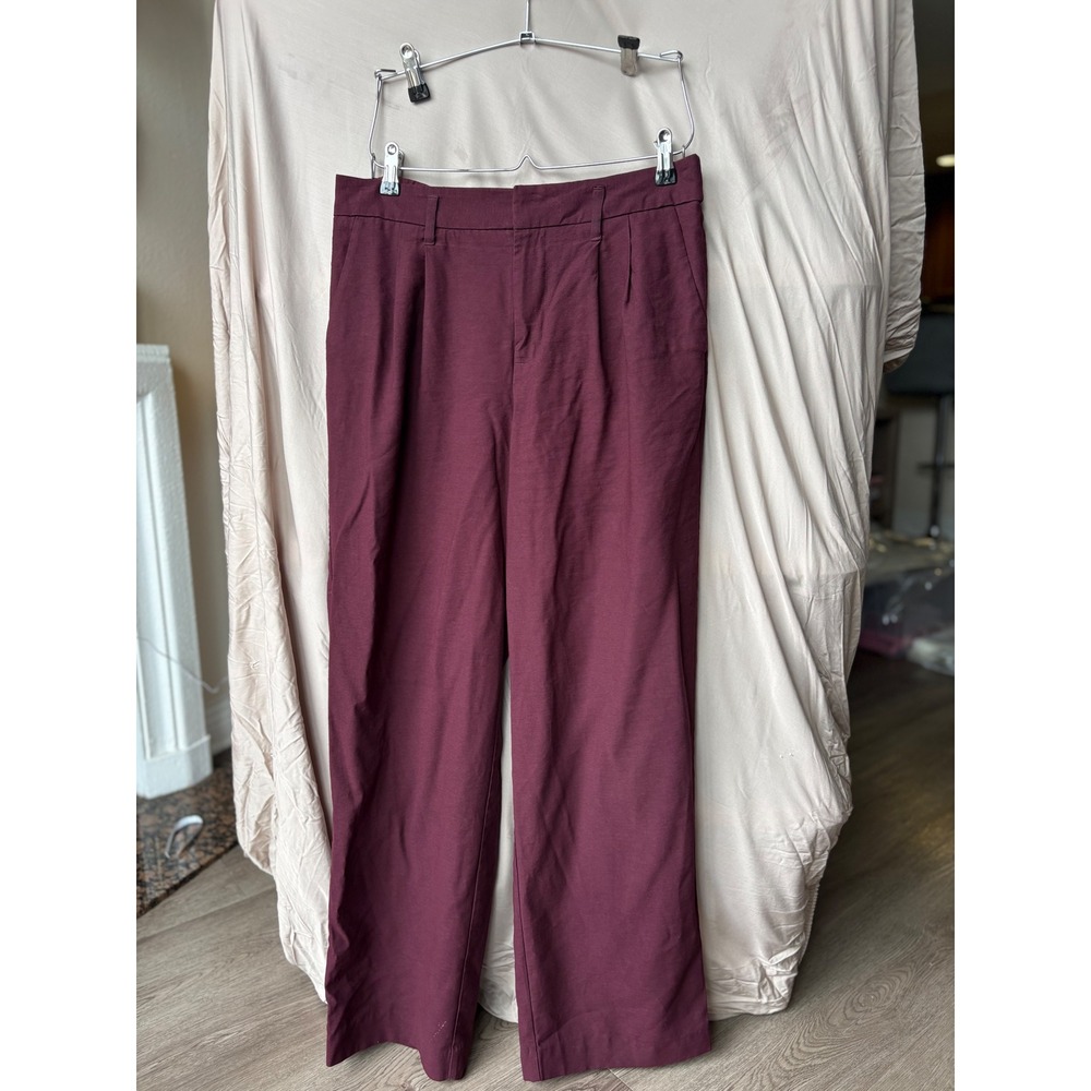 A New Day Burgundy Pleated Wide Leg Trousers Womens Size 8 Elastic Back Maroon